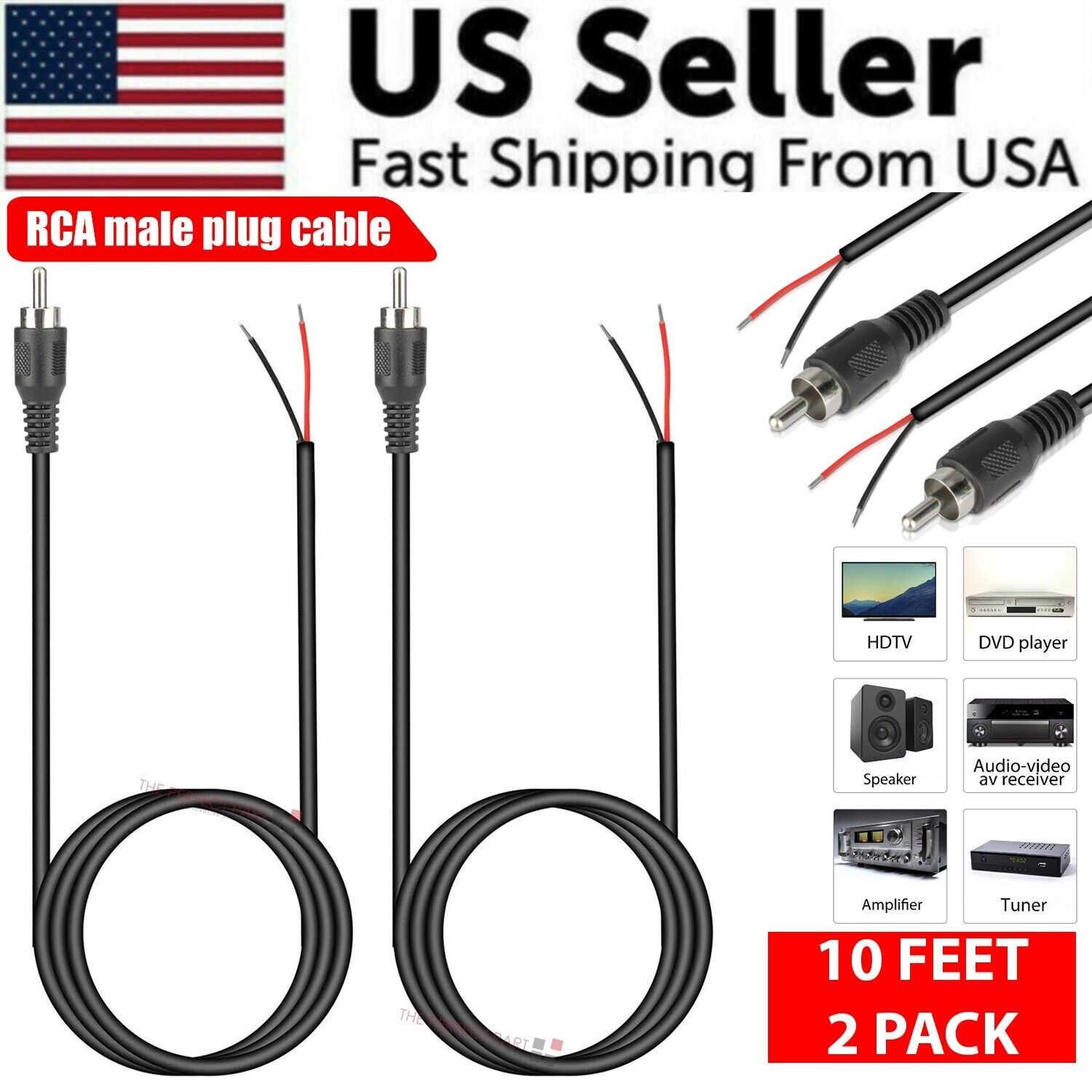 Home Cinema Diy - 2-Pack 10ft RCA Male Plug To