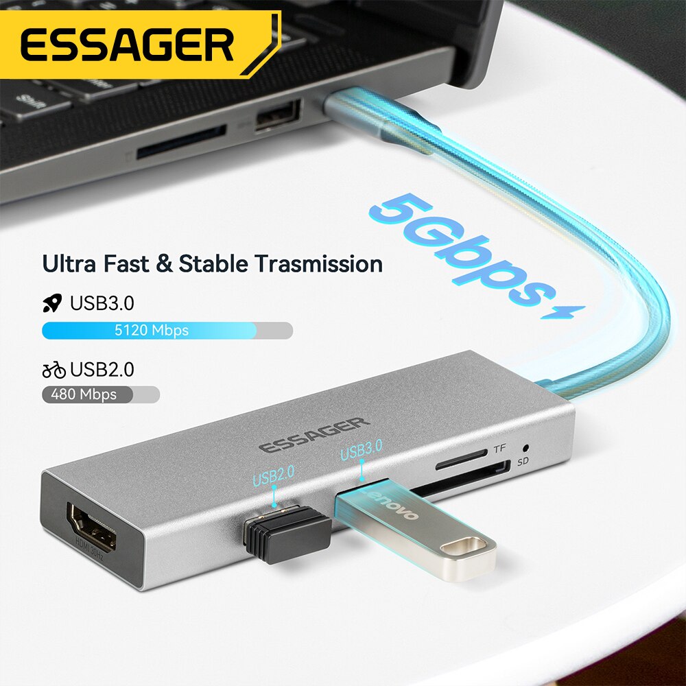 Essager 5 in 1 USB C HUB HDMI- - огляд і ціна Home Cinema Usb